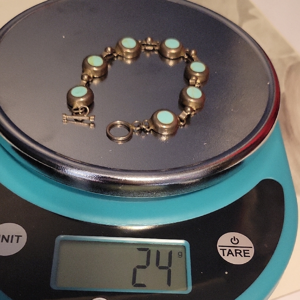 Vintage Mexico 925 Sterling Silver And Turquoise Bracelet - Picture 8 of 8